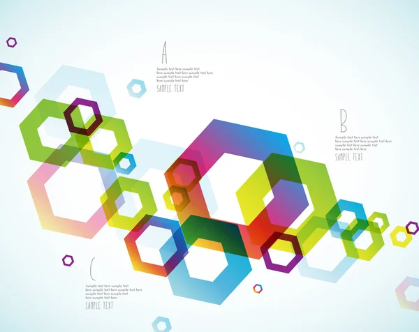 Fond coloré abstrait avec des objets hexagonaux . — Image vectorielle
