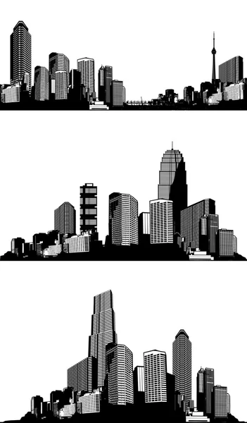 Set von Schwarz-Weiß-Panoramastädten. Vektorkunst — Stockvektor