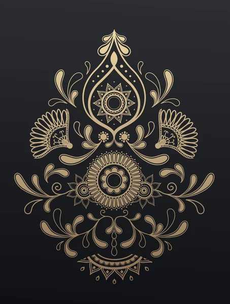 Golden floral paisley ornament. — Stock Vector