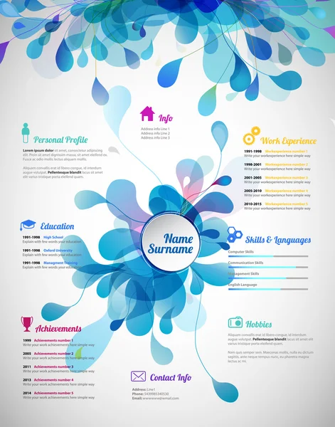 Modèle de CV / CV créatif et riche en couleurs . — Image vectorielle