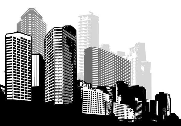 Panorama ville noir et blanc. Art vectoriel — Image vectorielle