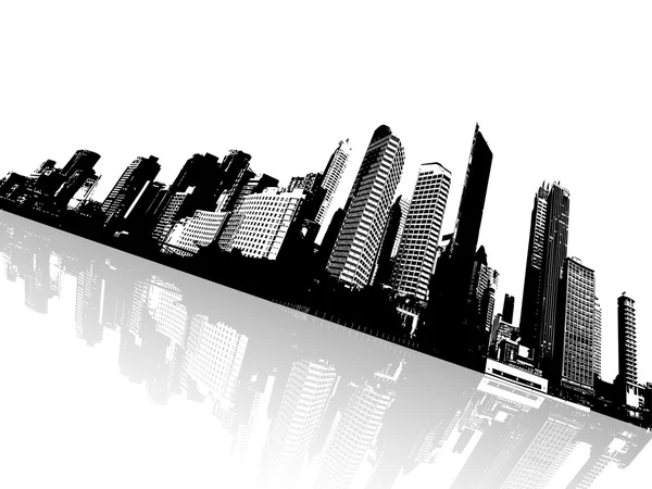 Zwart-wit panorama van stadsgezicht in de hoek geplaatst. — Stockvector