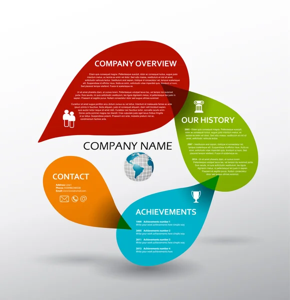 Firmy infografikę przegląd projektowania szablonu z kolorowe etykiety — Wektor stockowy