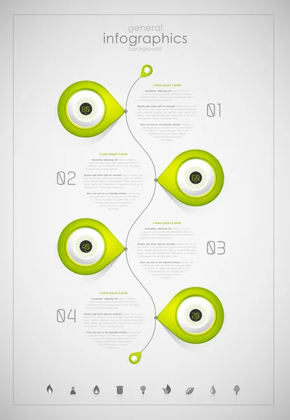Infographic overzicht ontwerpsjabloon met groene labels. — Stockvector