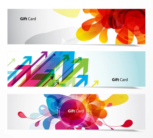 Set of gift cards with arrows and abstract objects. — Stock Vector