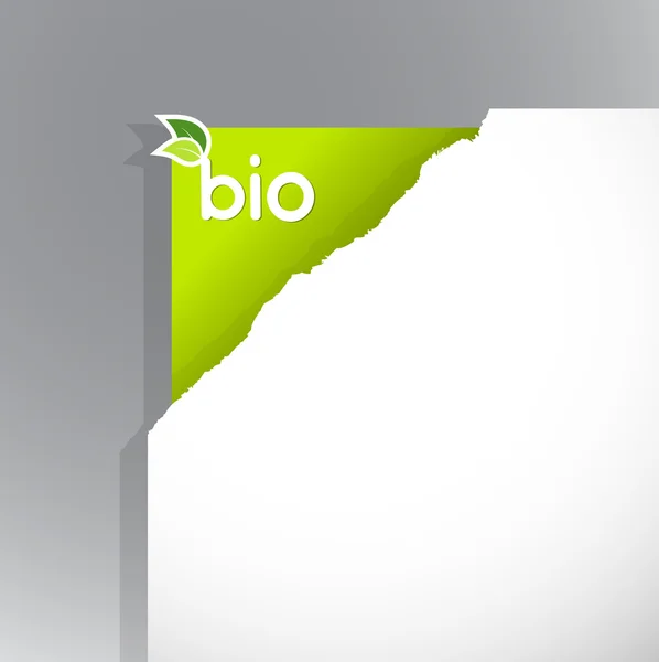 Papier hoek met bio teken. — Stockvector