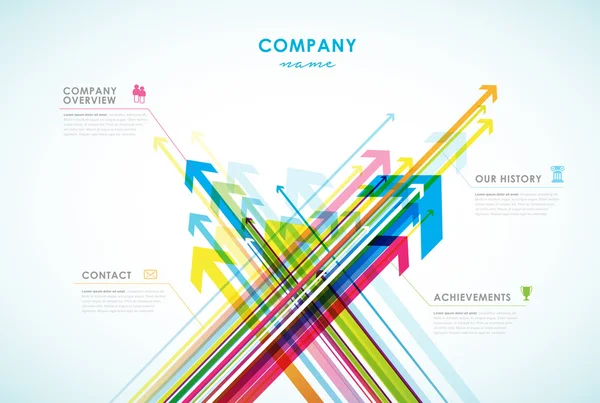 Company infographic overview design template with arrows and ico — Stock Vector