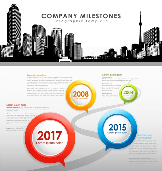 Infographic company milestones timeline vector template with cit — Stock Illustration Infographic company milestones timeline vector template with cit Stock Vector