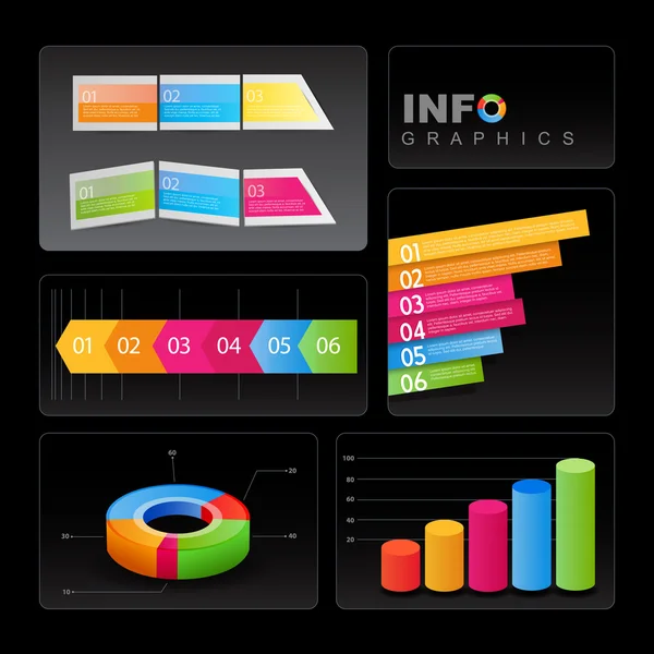 Elementos infográficos sobre fondo negro . — Archivo Imágenes Vectoriales