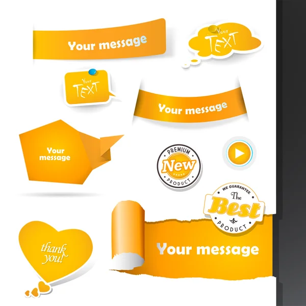 Set oranje etiketten en papier badges. — Stockvector