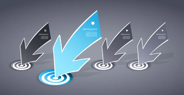 4 つの着色された青と灰色の紙の暗い背景と矢印 — ストックベクタ