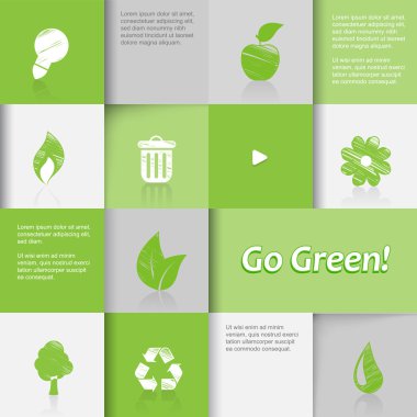 Yeşil kiremitli arka plan ekoloji simgeleri.