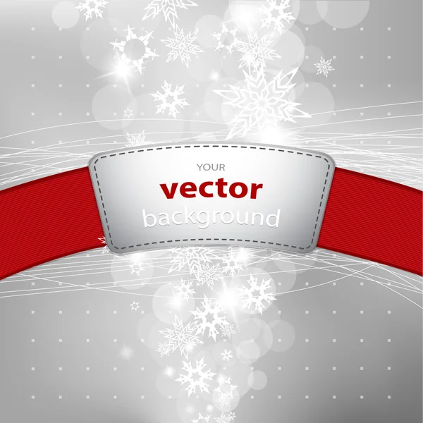 Fondo abstracto con copos de nieve y franja roja con plance f — Vector de stock