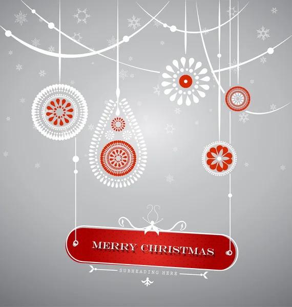 Χριστουγεννιάτικη διακόσμηση με αναρτημένα πλάκα με επιγραφή Χριστούγεννα. — Διανυσματικό Αρχείο