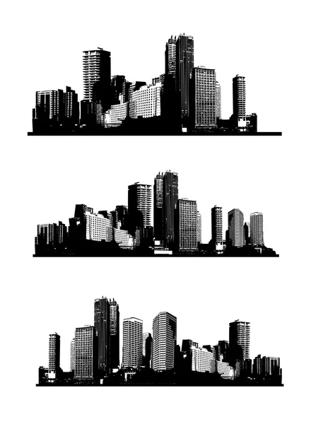 Villes panoramiques en noir et blanc. Art vectoriel — Image vectorielle