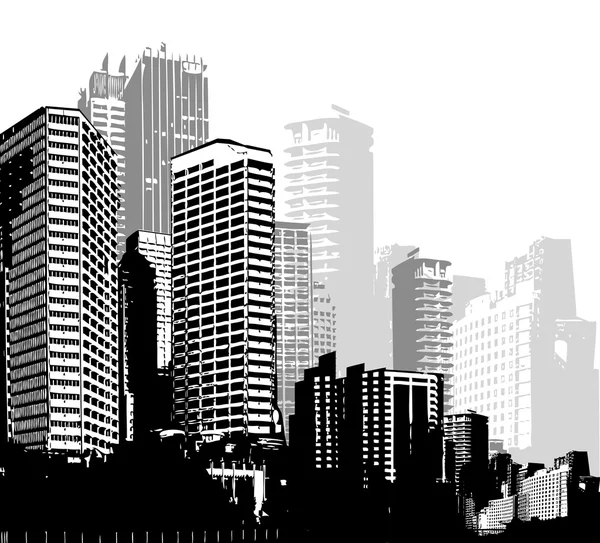 Černé a bílé panorama města. vektorové umění — Stockový vektor