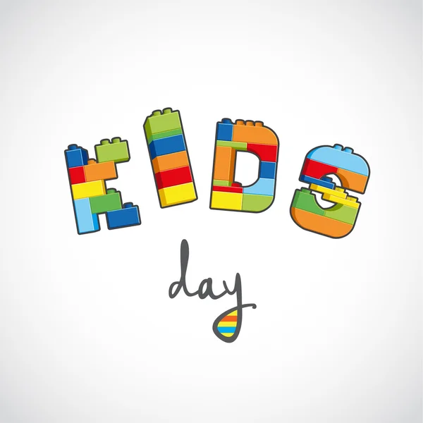 Kids day text created from bricks. — Stock Vector