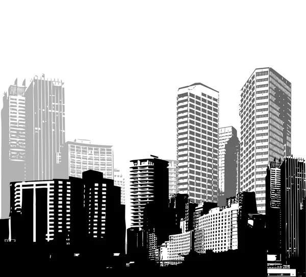 Zwart-wit panorama steden. vector kunst — Stockvector