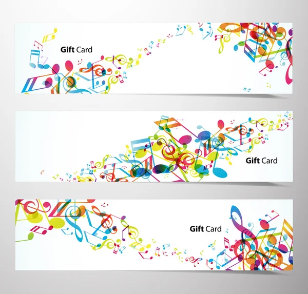 Set of website banners with colorful music notes. — Stock Vector