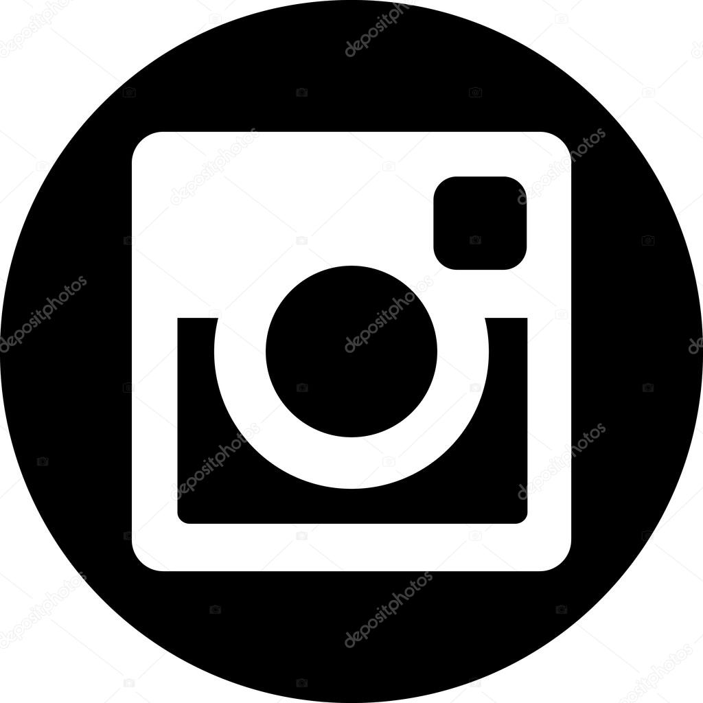 Prague, Czech Republic - June 3, 2015. Original white Instagram icon on black round background