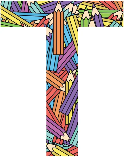 Letter T on color crayons background — Stockvector