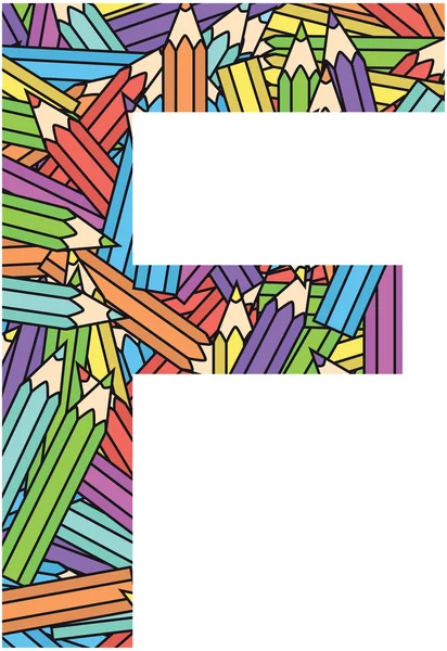 Buchstabe f auf Farbstiften Hintergrund — Stockvektor