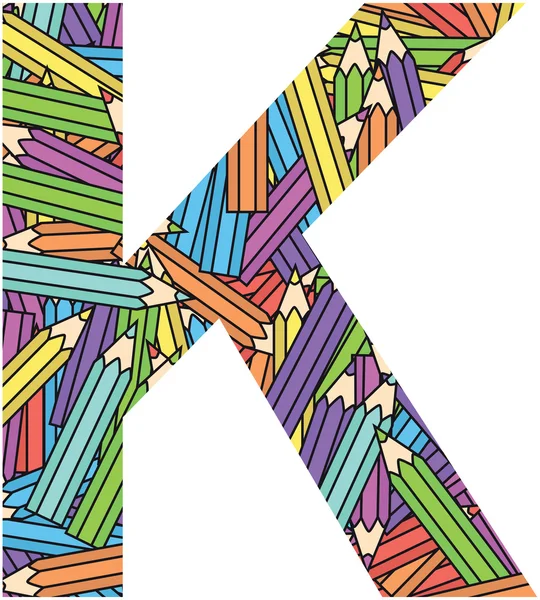 Letter K on color crayons background — Stockvector