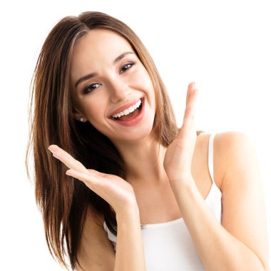 genç kadın gösteren gülümsemek