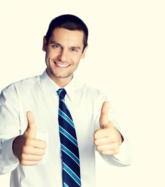 Hombre de negocios mostrando los pulgares hacia arriba gesto de la mano — Foto de Stock