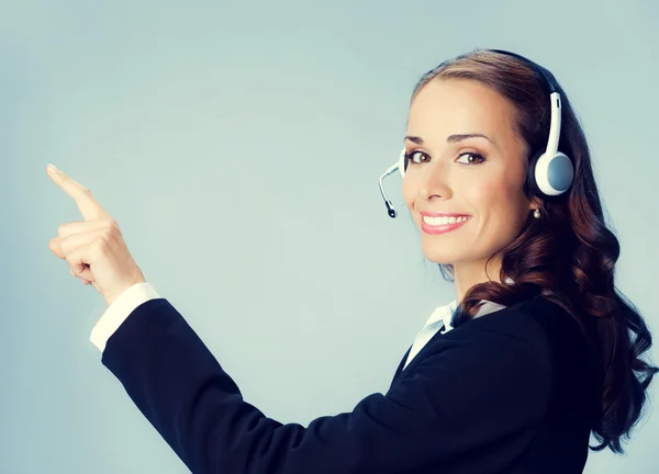 Support phone operator pointing — Stock Photo, Image