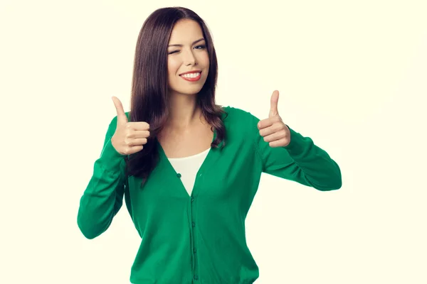 Woman showing thumbs up gesture — Stock Photo, Image