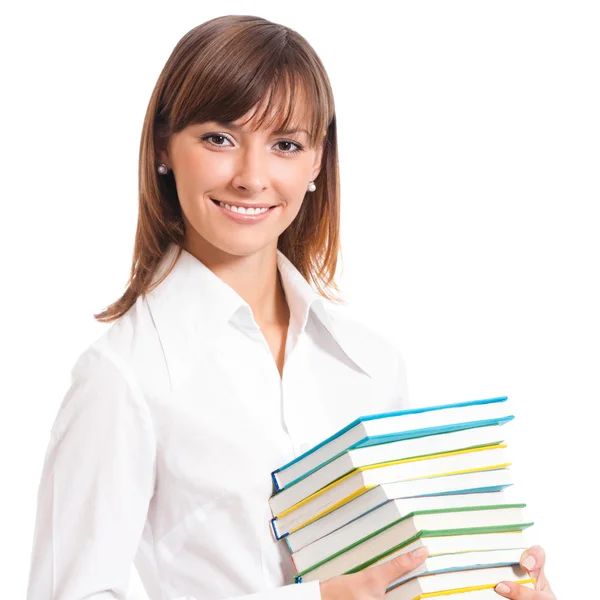 Mujer joven con libros, aislada —  Fotos de Stock