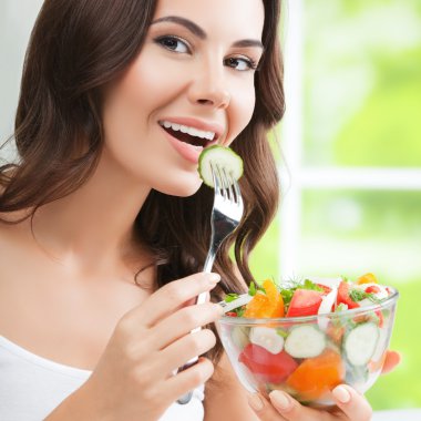salata, kapalı yemek güzel kadın