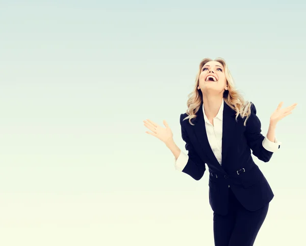 # Happy gesturing young cheerful business woman # — Stok Foto