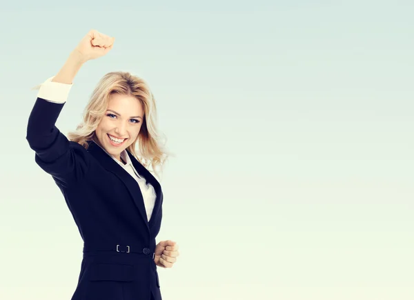 Feliz gesto joven mujer de negocios alegre — Foto de Stock