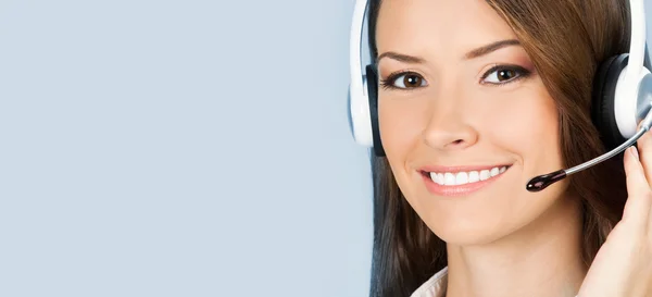 Soporte operador de teléfono en auriculares, en azul — Foto de Stock