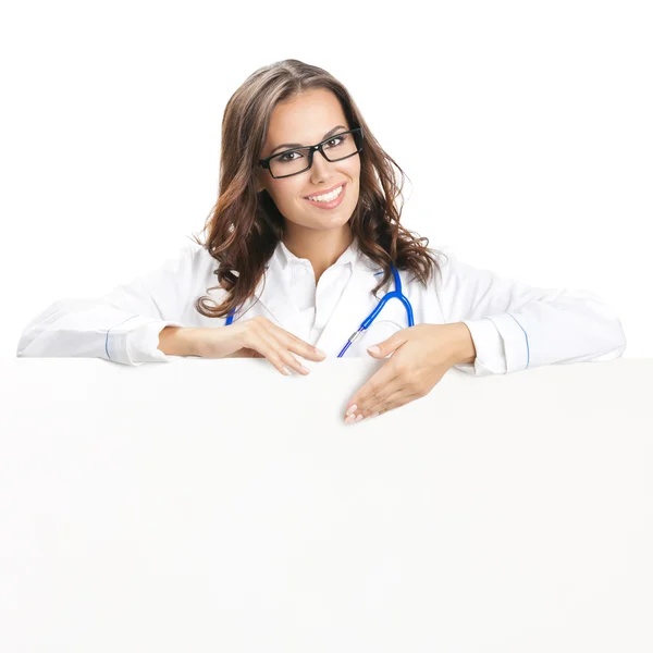 Doctor showing blank signboard, isolated — Stock Photo, Image