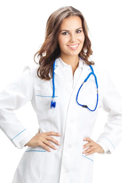 Joyeux sourire médecin femme, sur blanc Photo De Stock