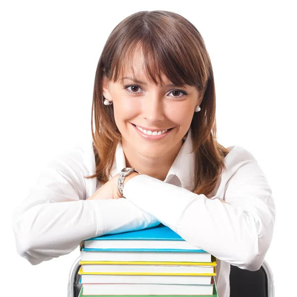 Jonge vrouw met boeken, geïsoleerd — Stockfoto