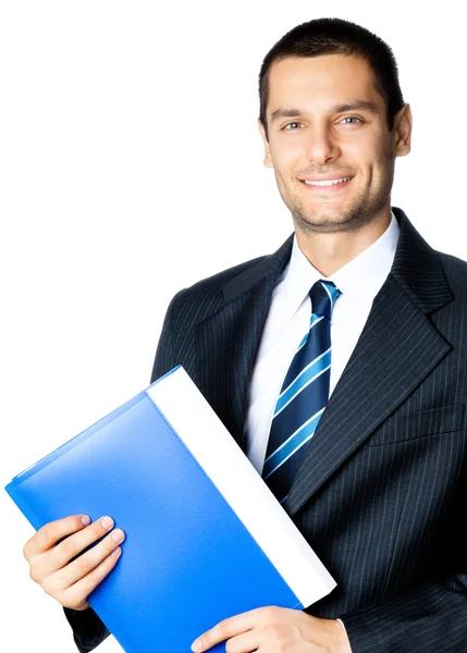 Businessman with folder, isolated on white — Stock Photo, Image