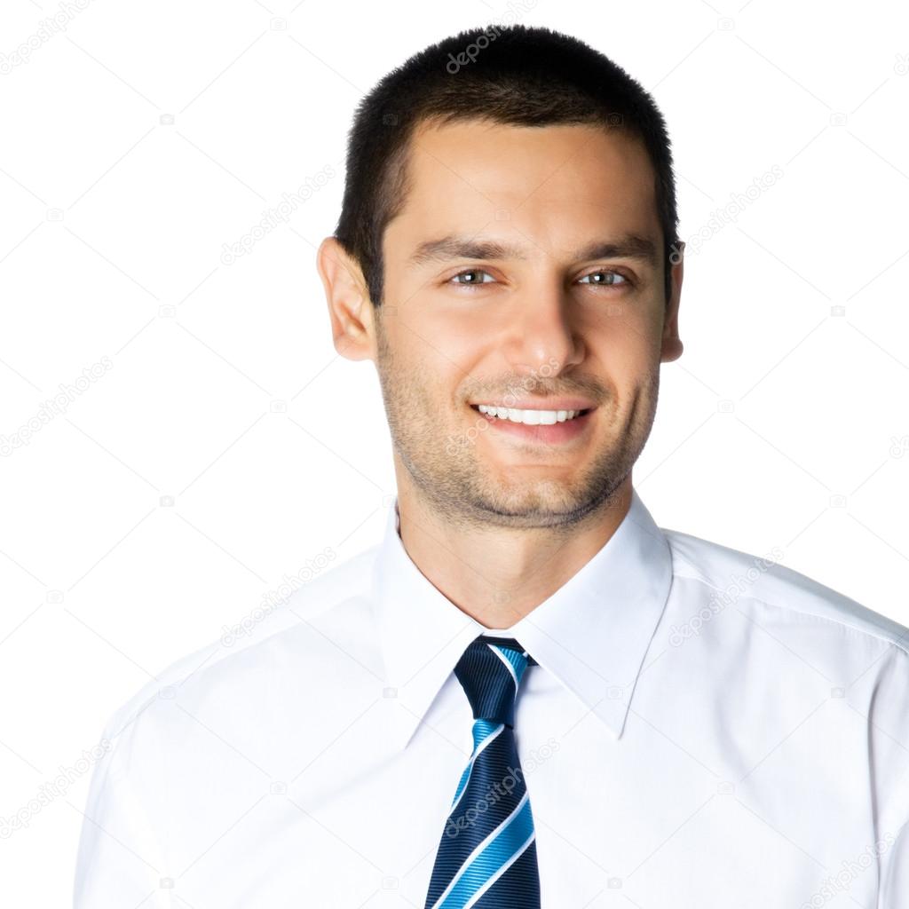 Portrait of happy smiling businessman, isolated 