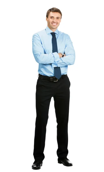 Ganzkörperporträt eines glücklichen Geschäftsmannes, auf weiß — Stockfoto