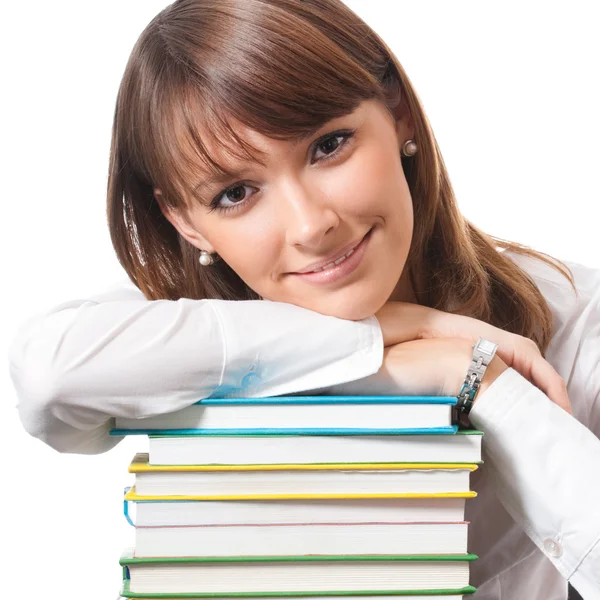 Mujer joven con libros de texto, en blanco Fotos De Stock Sin Royalties Gratis