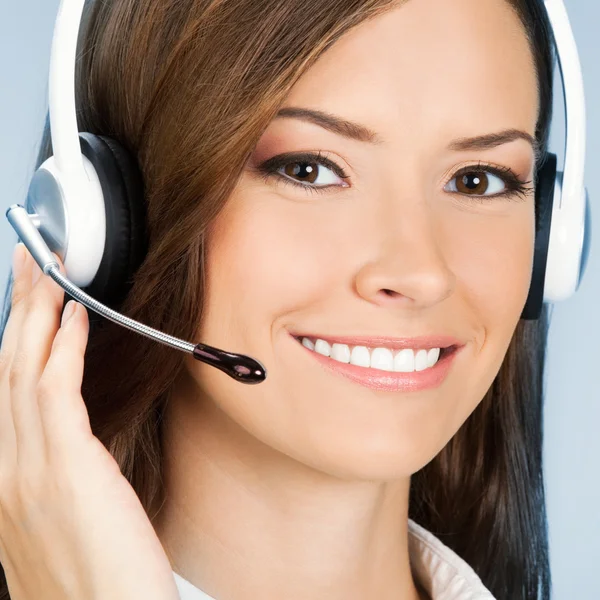 Soporte operador de teléfono en auriculares, en azul — Foto de Stock