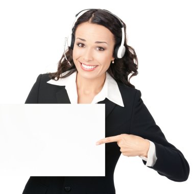 Destek telefonu operatörü ile izole tabela, 