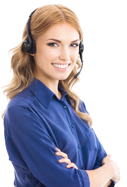 Support phone operator in headset, isolated — Stock Photo, Image