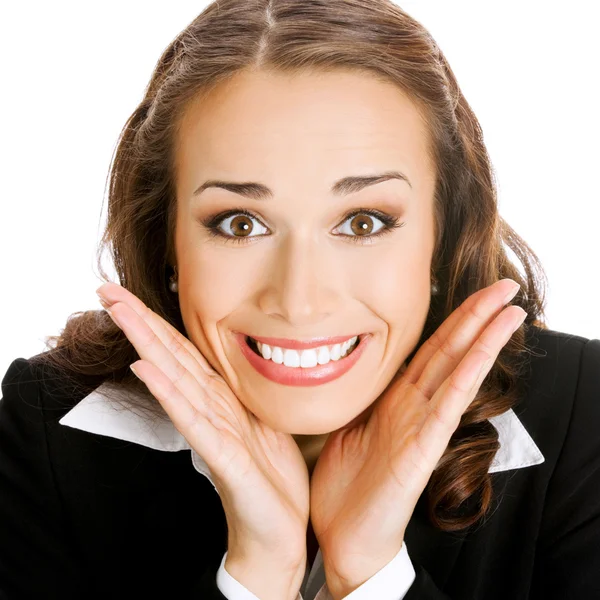 Happy surprised business woman, isolated — Stock Photo, Image