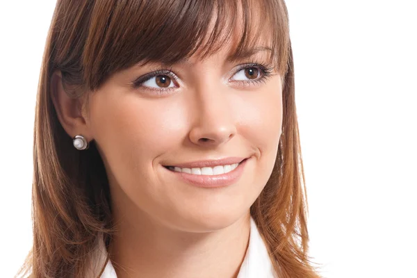 Feliz mujer sonriente de negocios, sobre blanco — Foto de Stock