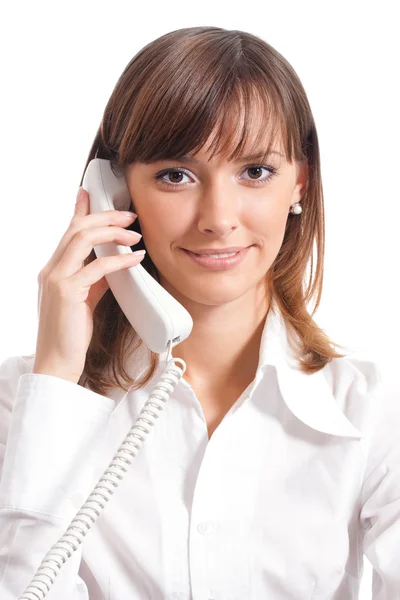 Zakenvrouw met telefoon, geïsoleerd — Stockfoto