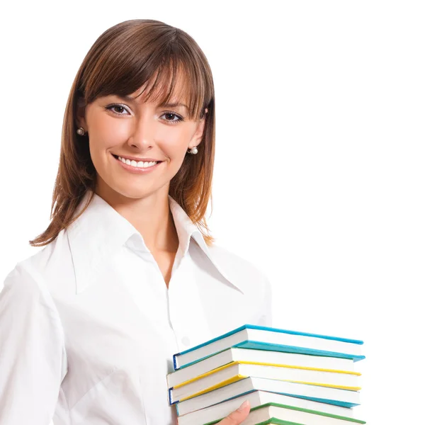 Mujer joven con libros, aislada Fotos de stock